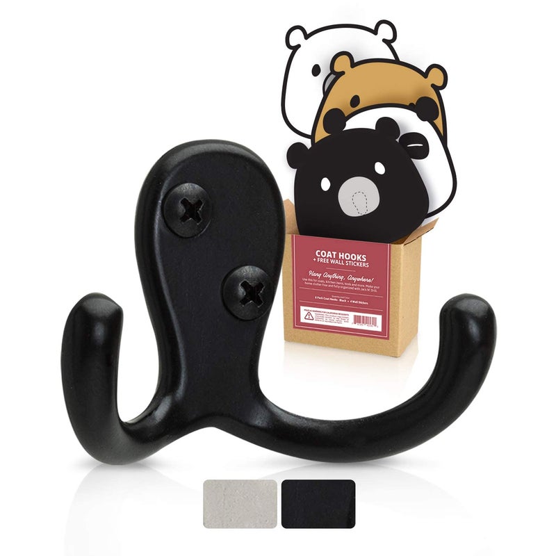JD Jack N'Drill Jack Nâ€™ Drill 6+2 Coat Hooks w/ 4pcs. Cute Bear Stickers | Heavy Duty Hooks for Hanging Towels, Coat & Hat Rack | Wall Mounted Wall Hook for Kitchen and Bathroom Wall - Image 1